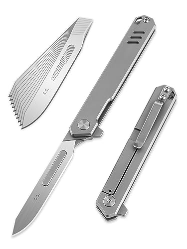 OLITANS T029 Folding Scalpel Knife, Slim Titanium alloy handle, 60 Stainless Steel Blade Pocket Knife 1.23oz - Image 1