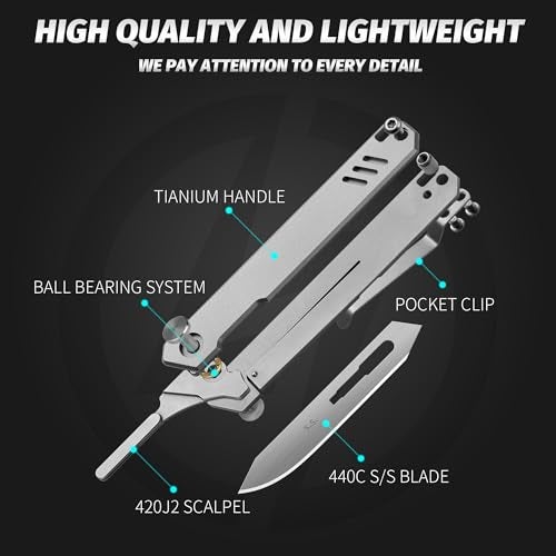 OLITANS T029 Folding Scalpel Knife, Slim Titanium alloy handle, 60 Stainless Steel Blade Pocket Knife 1.23oz - Image 2