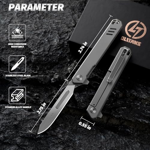 OLITANS T029 Folding Scalpel Knife, Slim Titanium alloy handle, 60 Stainless Steel Blade Pocket Knife 1.23oz - Image 5