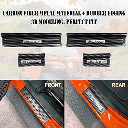 Rowa Door Sill Guards for Jeep 2018-2025 Wrangler JL JLU & 2020-2025 Gladiator JT, Carbon Fiber Pattern 304 Stainless Steel Door Entry Guard Full Coverage for Door Sill Protector (Patent Design) - Image 2