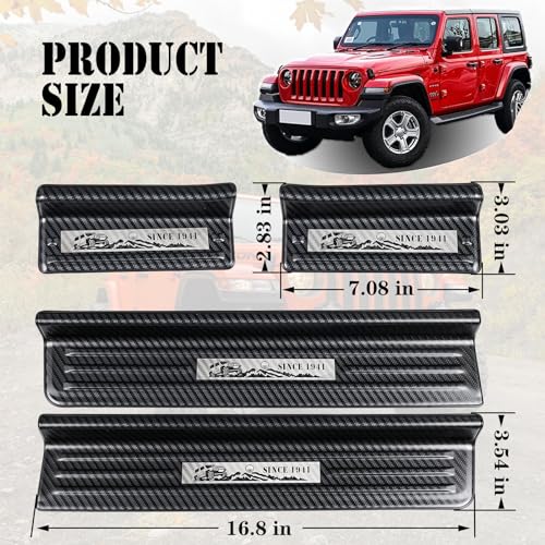 Rowa Door Sill Guards for Jeep 2018-2025 Wrangler JL JLU & 2020-2025 Gladiator JT, Carbon Fiber Pattern 304 Stainless Steel Door Entry Guard Full Coverage for Door Sill Protector (Patent Design) - Image 5