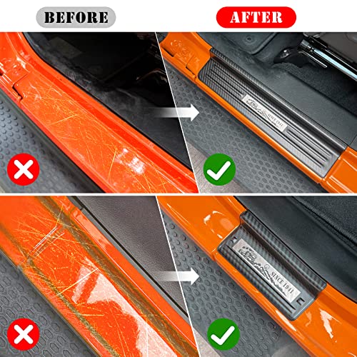 Rowa Door Sill Guards for Jeep 2018-2025 Wrangler JL JLU & 2020-2025 Gladiator JT, Carbon Fiber Pattern 304 Stainless Steel Door Entry Guard Full Coverage for Door Sill Protector (Patent Design) - Image 3