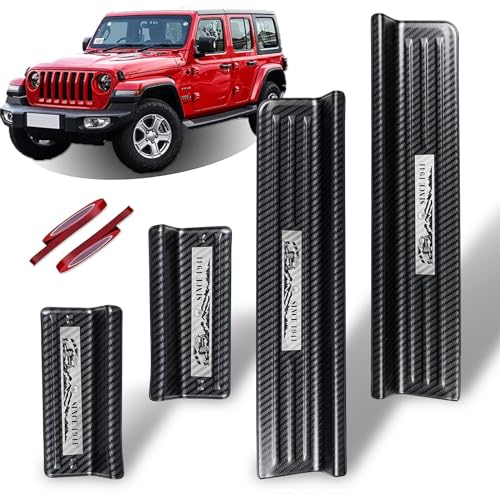 Rowa Door Sill Guards for Jeep 2018-2025 Wrangler JL JLU & 2020-2025 Gladiator JT, Carbon Fiber Pattern 304 Stainless Steel Door Entry Guard Full Coverage for Door Sill Protector (Patent Design) - Image 1