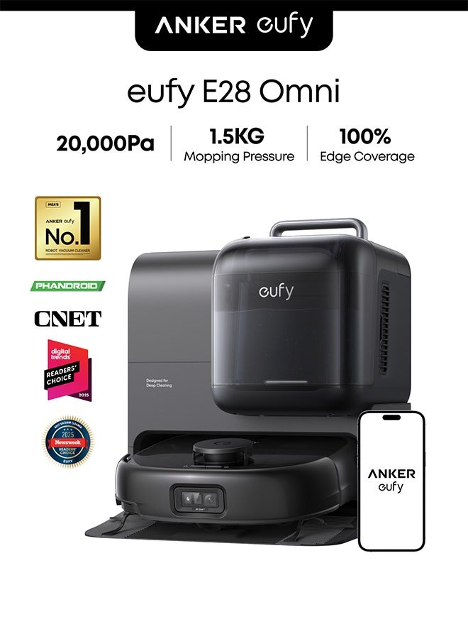 eufy Robot Vacuum Omni E28, HydroJet™ System, Portable Deep Cleaner, Turbo Suction, DuoSpiral™ Detangle Brushes, CornerRover™ Arm 220 W T2352 Black - Image 1