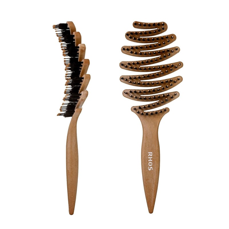 RHOS Pinecone Hair Brush, Boar and Nylon Bristle Hair Brush for Women, Vented Boar Hair Brush, Enhance Shine on Hair, 10-Degree Curved Paddle Enable Better Massage on Scalp and Detangling Experience