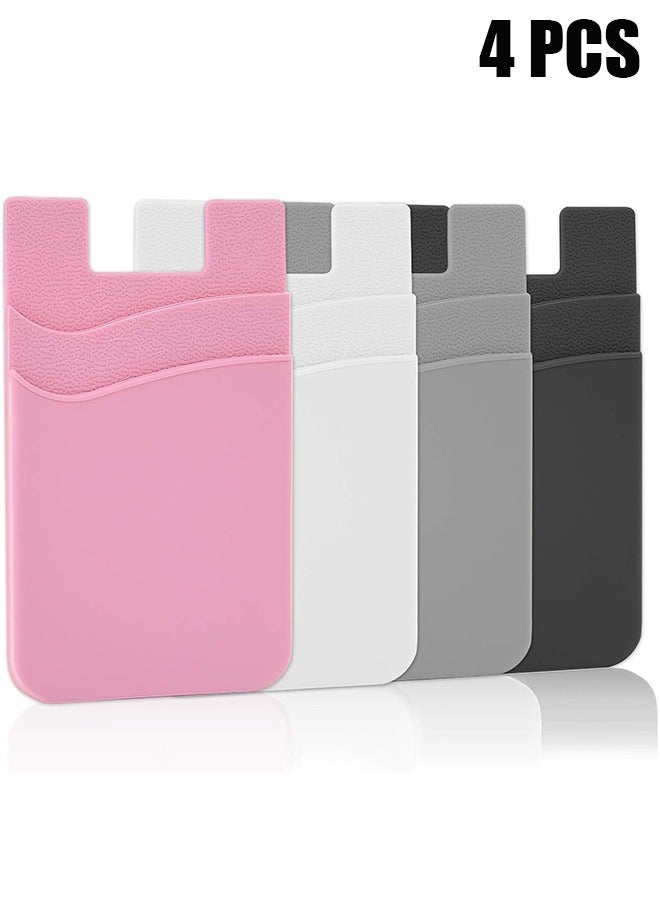 HY Card Holder for Back of Phone, Phone Wallet Stick-on Credit Card Sleeve Pocket Silicone Cell Phone Pouch Compatible for iPhone,Samsung Galaxy and Most SamrtPhones 4 Pack  - Image 1