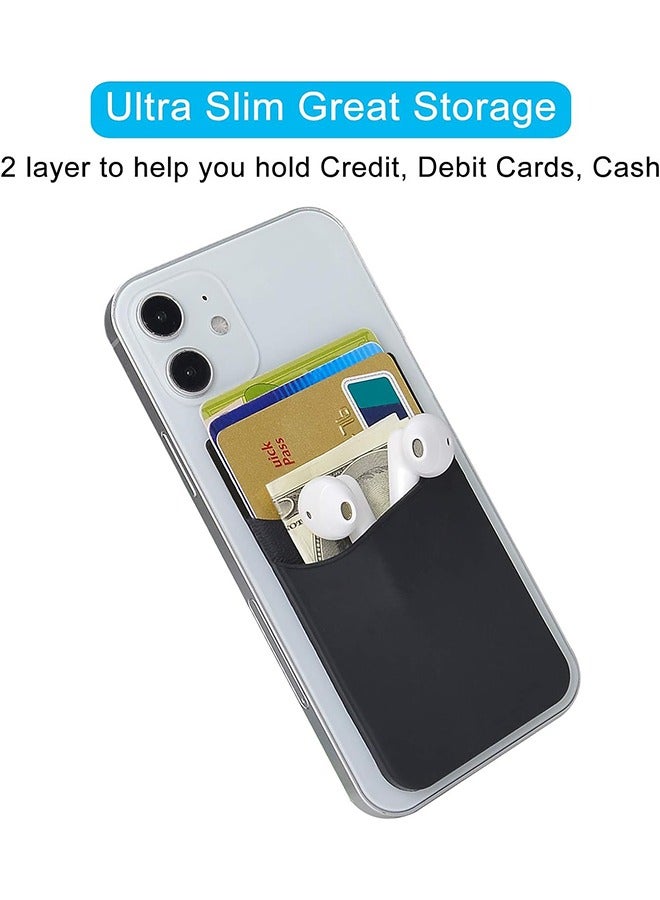 HY Card Holder for Back of Phone, Phone Wallet Stick-on Credit Card Sleeve Pocket Silicone Cell Phone Pouch Compatible for iPhone,Samsung Galaxy and Most SamrtPhones 4 Pack  - Image 3