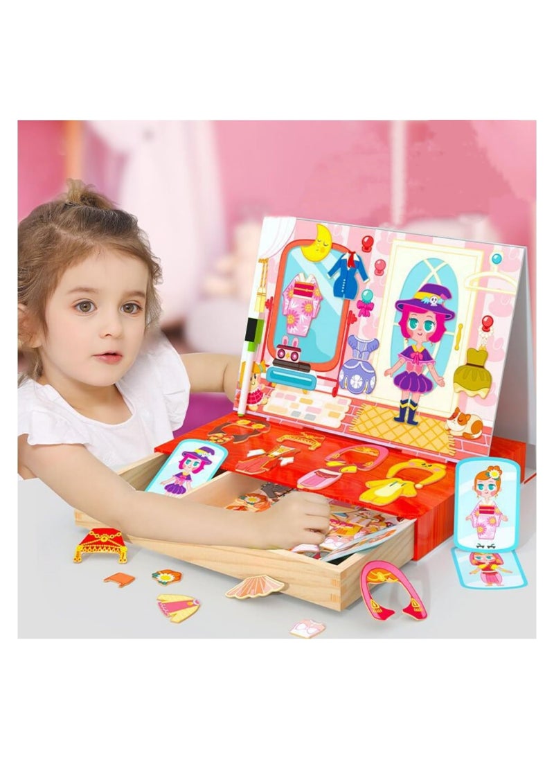 Generic - Princess Magnetic Dress Up Dolls - Wooden Dress Up Box Travel Toys with Magnetic Dress Up Toys, Match Game Imagination Magnets Paper Dolls for Girls Ages 4-7rincess Magnetic Dress Up Dolls - Image 1
