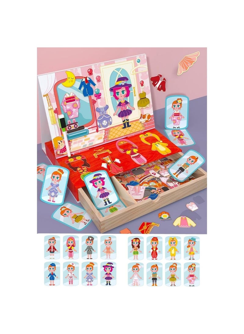 Generic - Princess Magnetic Dress Up Dolls - Wooden Dress Up Box Travel Toys with Magnetic Dress Up Toys, Match Game Imagination Magnets Paper Dolls for Girls Ages 4-7rincess Magnetic Dress Up Dolls - Image 1