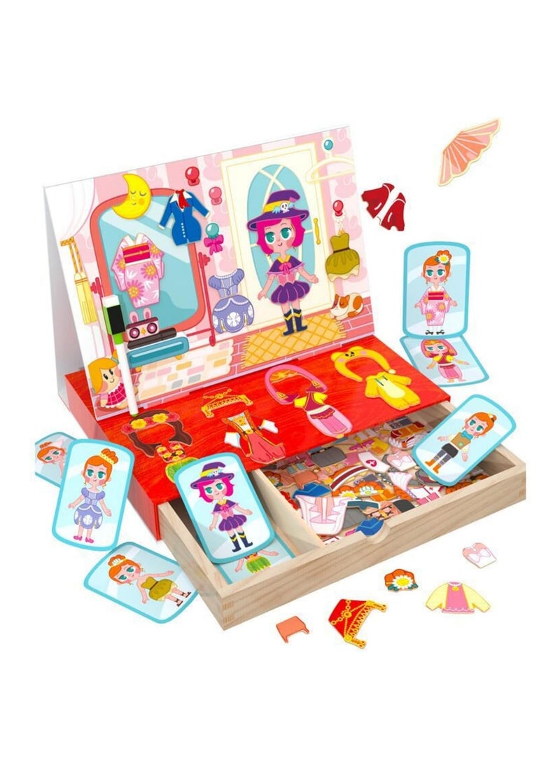 Generic - Princess Magnetic Dress Up Dolls - Wooden Dress Up Box Travel Toys with Magnetic Dress Up Toys, Match Game Imagination Magnets Paper Dolls for Girls Ages 4-7rincess Magnetic Dress Up Dolls - Image 1