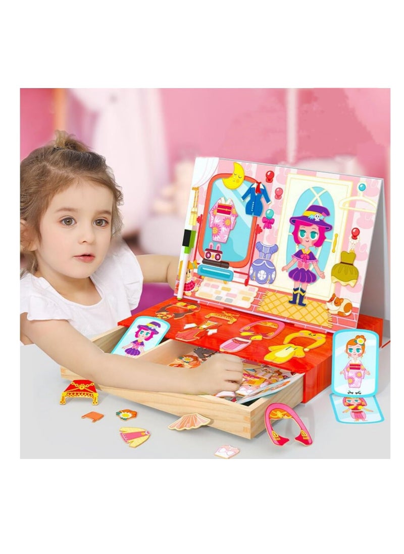 Generic - Princess Magnetic Dress Up Dolls - Wooden Dress Up Box Travel Toys with Magnetic Dress Up Toys, Match Game Imagination Magnets Paper Dolls for Girls Ages 4-7rincess Magnetic Dress Up Dolls - Image 1