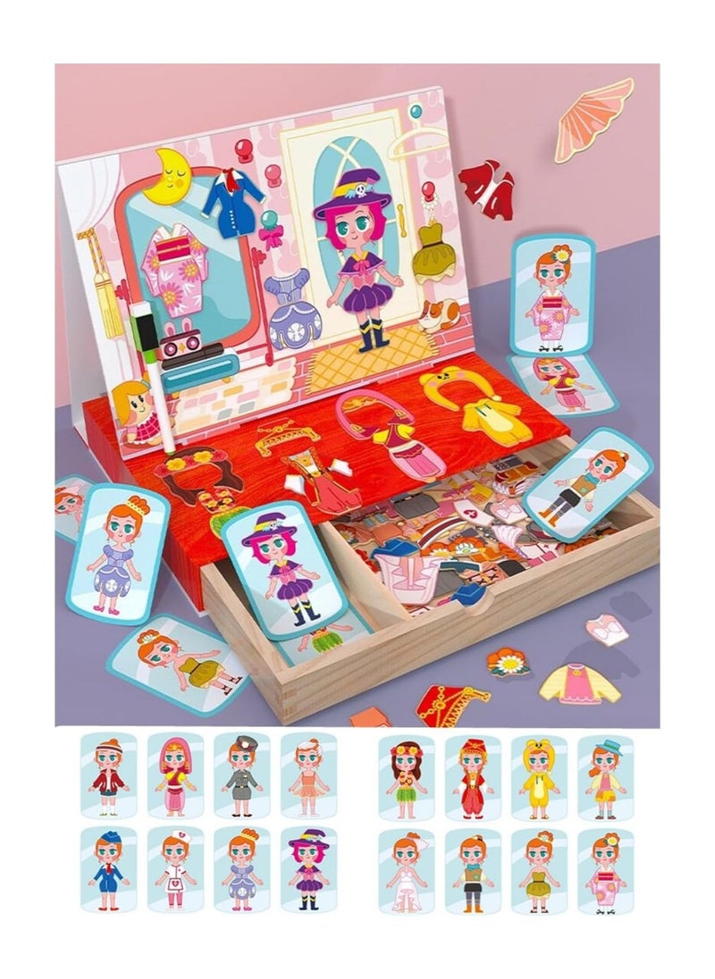 Generic - Princess Magnetic Dress Up Dolls - Wooden Dress Up Box Travel Toys with Magnetic Dress Up Toys, Match Game Imagination Magnets Paper Dolls for Girls Ages 4-7rincess Magnetic Dress Up Dolls - Image 1
