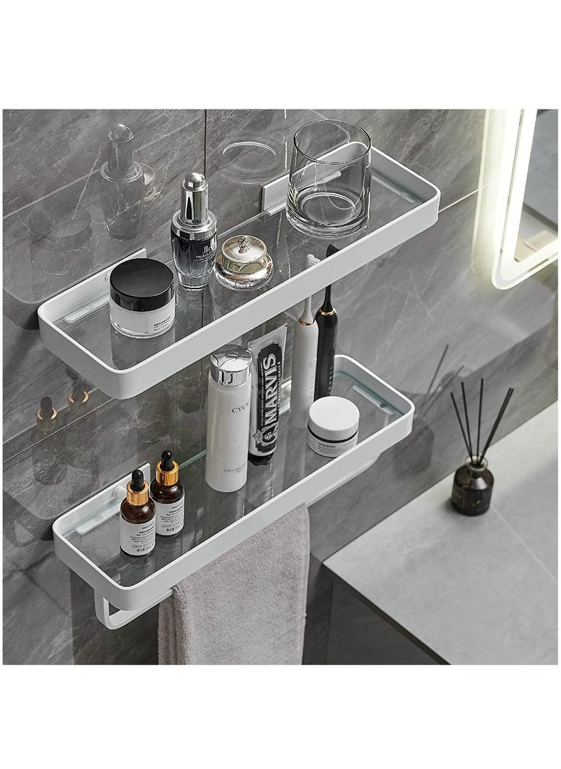 Arabest Bathroom Shelves Wall Mounted Glass Shelves for Bathroom Floating Shelf with Towel Holder Glass Shower Shelf 2 Tier Bathroom Wall Organizer-White  - Image 5