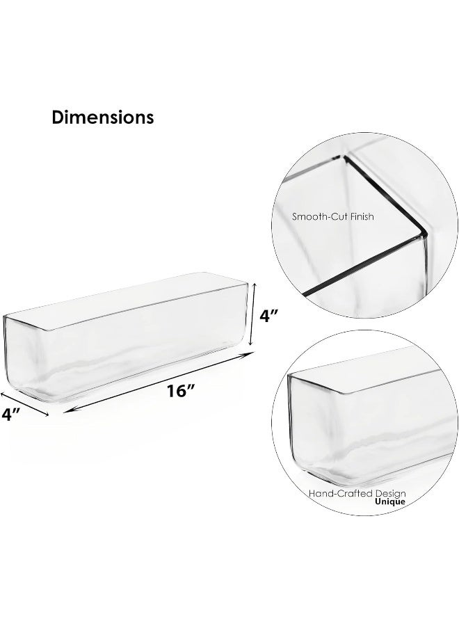 CYS Excel Glass Rectangle Vase H4 Open16x4  Multiple Size Choices Rectangular Flower Vase Centerpieces  Decorative Wedding Centerpiece Vases  Glass Terrarium Container - Image 2