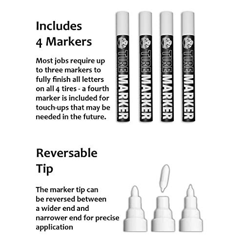 Pelto White tire Paint Marker for Car Tire Lettering - 4 Pack - Permanent Tire Paint Pens with Weatherproof Ink Designed to Last on Car Tires and Many Other Materials - Image 3