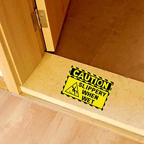 Well Tile 4 Pack Caution Floor Slippery When Wet Sign 5 x 8 Inch Vinyl Wet Floor Signs Slippery Warning Signs Be Careful Watch Your Step Sign Sticker Caution Stickers - Image 5