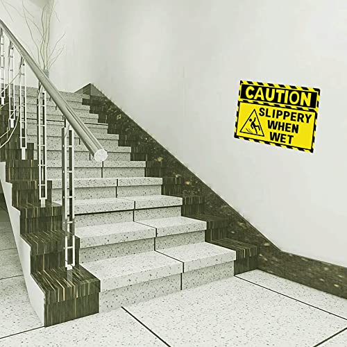 Well Tile 4 Pack Caution Floor Slippery When Wet Sign 5 x 8 Inch Vinyl Wet Floor Signs Slippery Warning Signs Be Careful Watch Your Step Sign Sticker Caution Stickers - Image 4