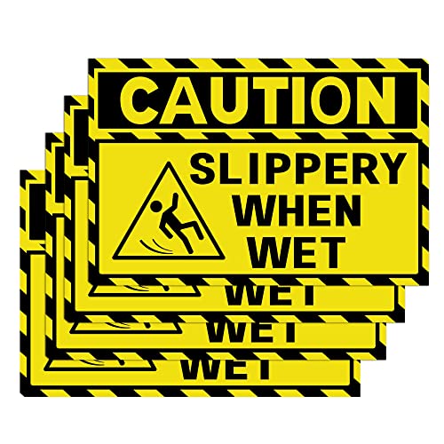 Well Tile 4 Pack Caution Floor Slippery When Wet Sign 5 x 8 Inch Vinyl Wet Floor Signs Slippery Warning Signs Be Careful Watch Your Step Sign Sticker Caution Stickers - Image 1