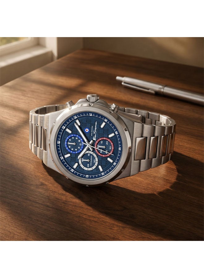 Ben Sherman Manchester  Blue Dial Stainless Steel Bracelet Chronograph Watch for Men, 43mm - Image 4