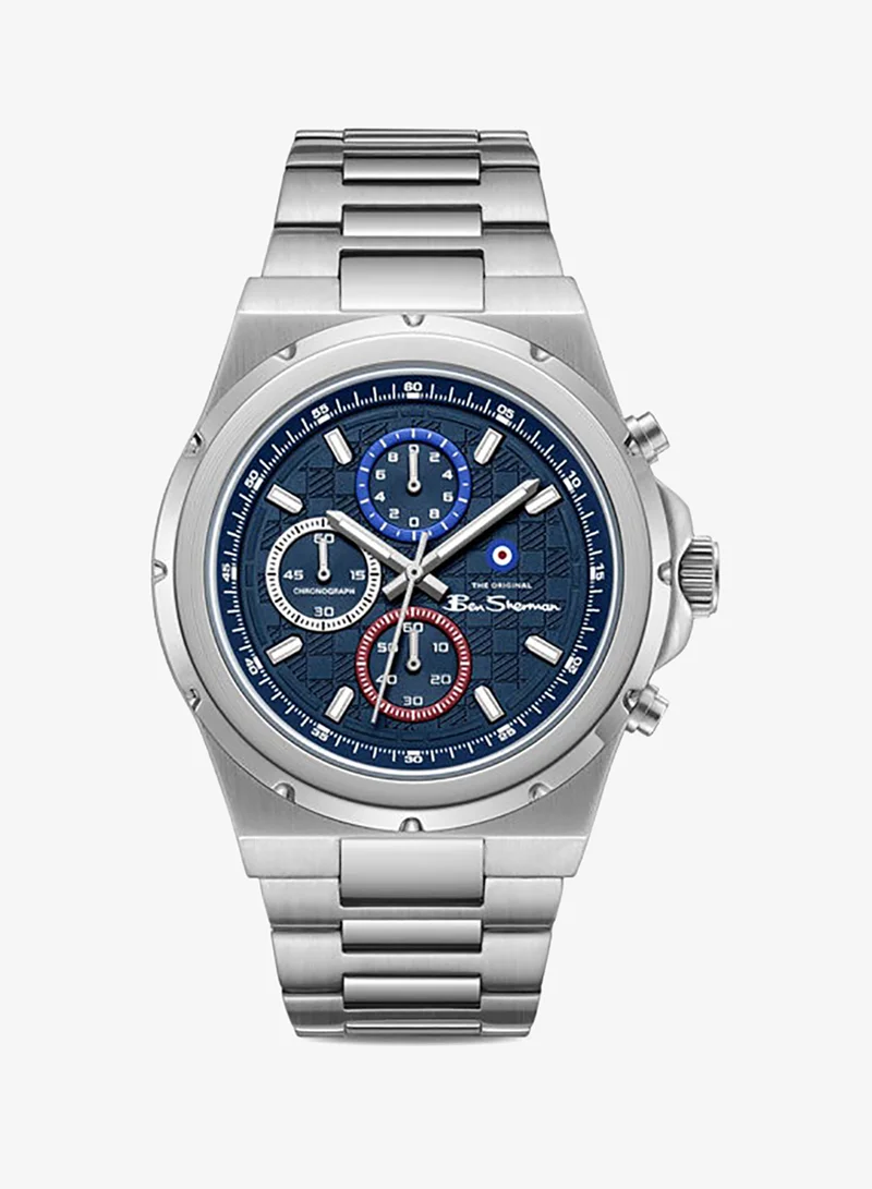 Ben Sherman Manchester  Blue Dial Stainless Steel Bracelet Chronograph Watch for Men, 43mm