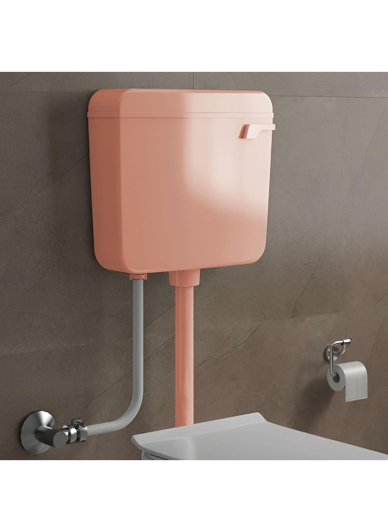 TAXAN POLYMERS TAXAN Single Flush Tank for Toilet 10 LTR Water Capacity Polypropylene Smart PVC Slim Cistern Wall Mounted Side Handle Regular Flushing Tank with Complete Set Pink  - Image 1
