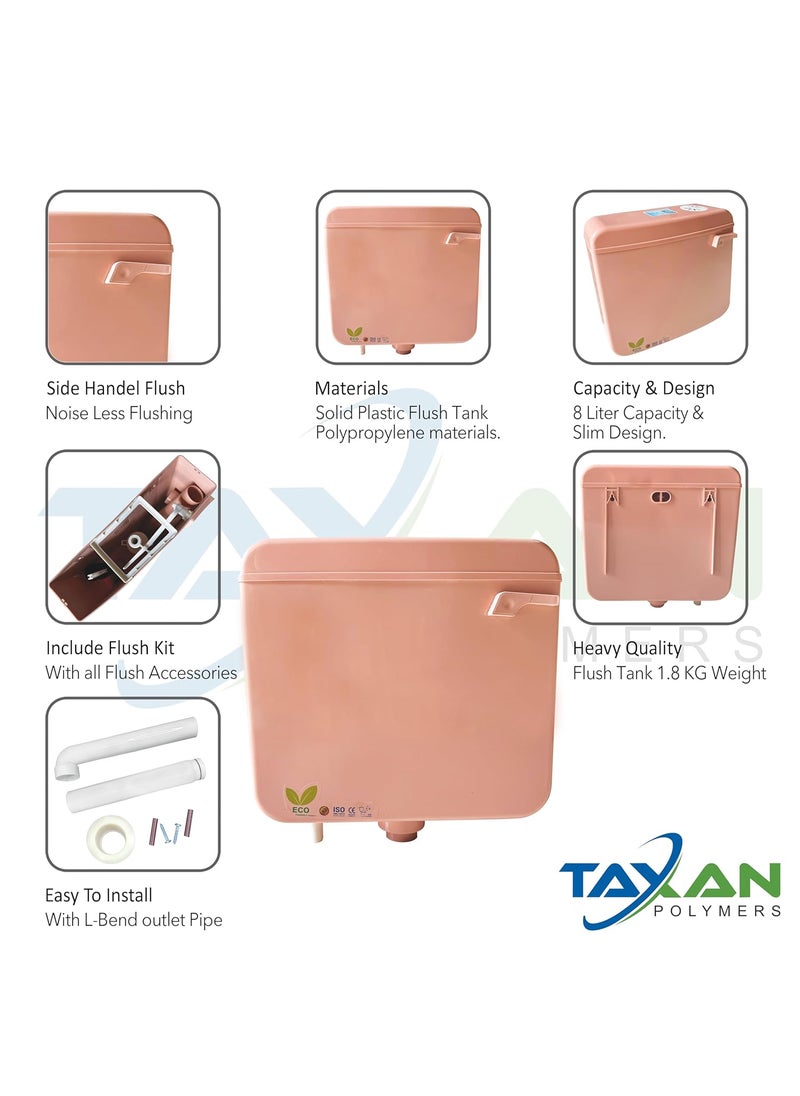 TAXAN POLYMERS TAXAN Single Flush Tank for Toilet 10 LTR Water Capacity Polypropylene Smart PVC Slim Cistern Wall Mounted Side Handle Regular Flushing Tank with Complete Set Pink  - Image 5