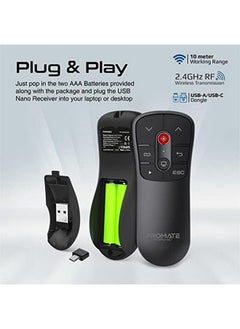 PROMATE Wireless Presenter Compact 2 In 1 Type C And Usb Ppt Presenter Laptop Clicker With 50M Range Laser Pointer 2.4Ghz Rf Transmission 10M Range And Functional Buttons For Macbook Pro Propointer  - Image 3