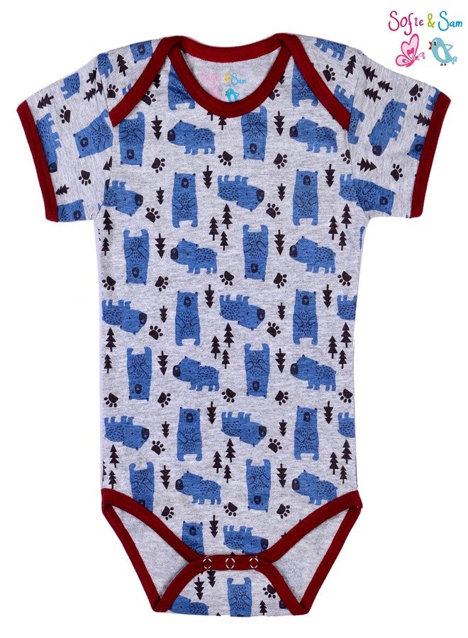 Sofie & Sam Baby Romper Half Sleeves Premium Cotton Pack of 3 - Florat/Superkids/Bear (3-6 Months) - Image 3