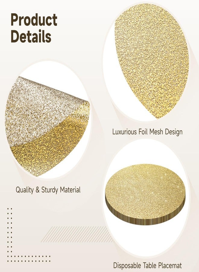 COSYOO 100 Pcs Disposable Gold Placemats, 13 Inch Round Placemats with Gold Foil Mesh and Glitter Accents, Elegant Dinner Table Decor for Parties, Weddings, Banquets - Image 3
