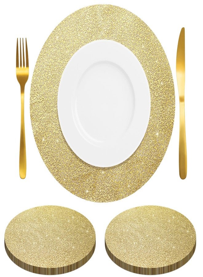 COSYOO 100 Pcs Disposable Gold Placemats, 13 Inch Round Placemats with Gold Foil Mesh and Glitter Accents, Elegant Dinner Table Decor for Parties, Weddings, Banquets - Image 1
