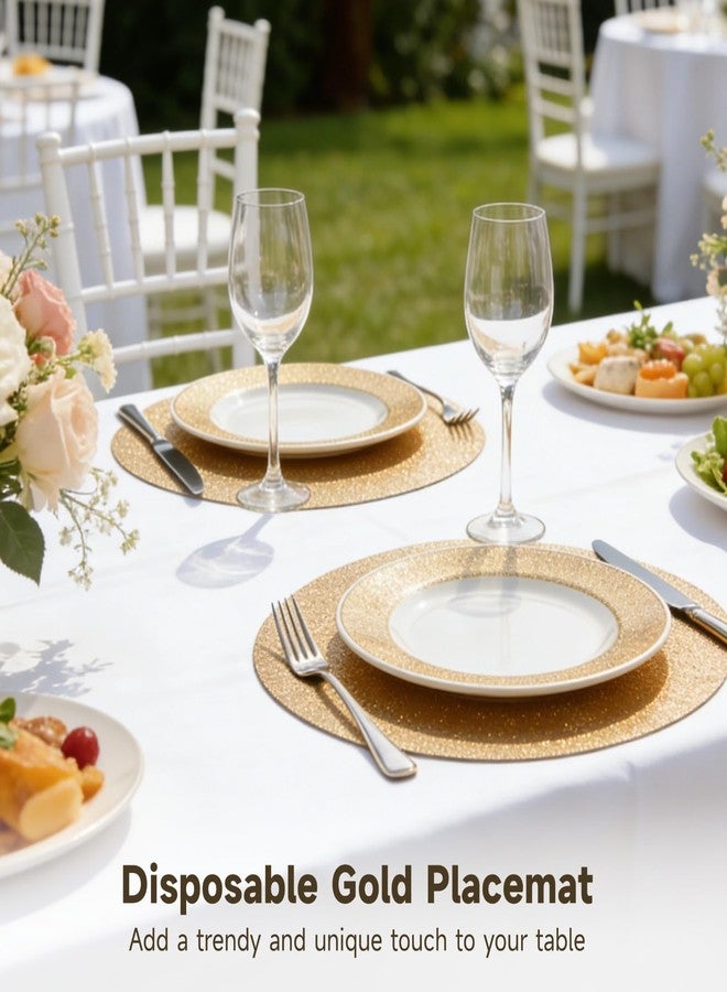 COSYOO 100 Pcs Disposable Gold Placemats, 13 Inch Round Placemats with Gold Foil Mesh and Glitter Accents, Elegant Dinner Table Decor for Parties, Weddings, Banquets - Image 2