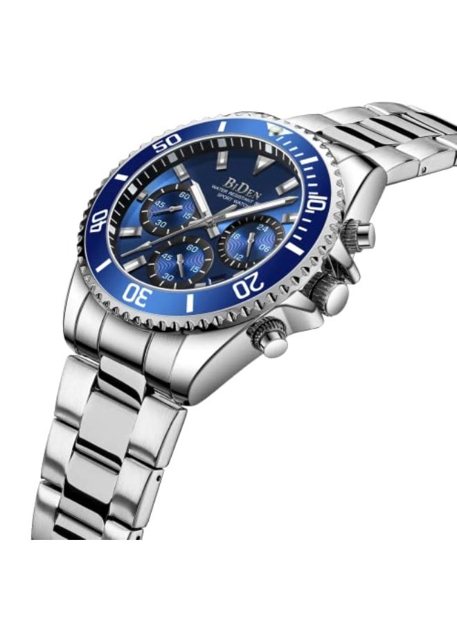 BIDEN Mens Watches Chronograph Stainless Steel Waterproof Date Analog Quartz Watch Business Casual Fashion Wrist Watches for Men, Gold D, Quartz Watch,Chronograph - Image 2