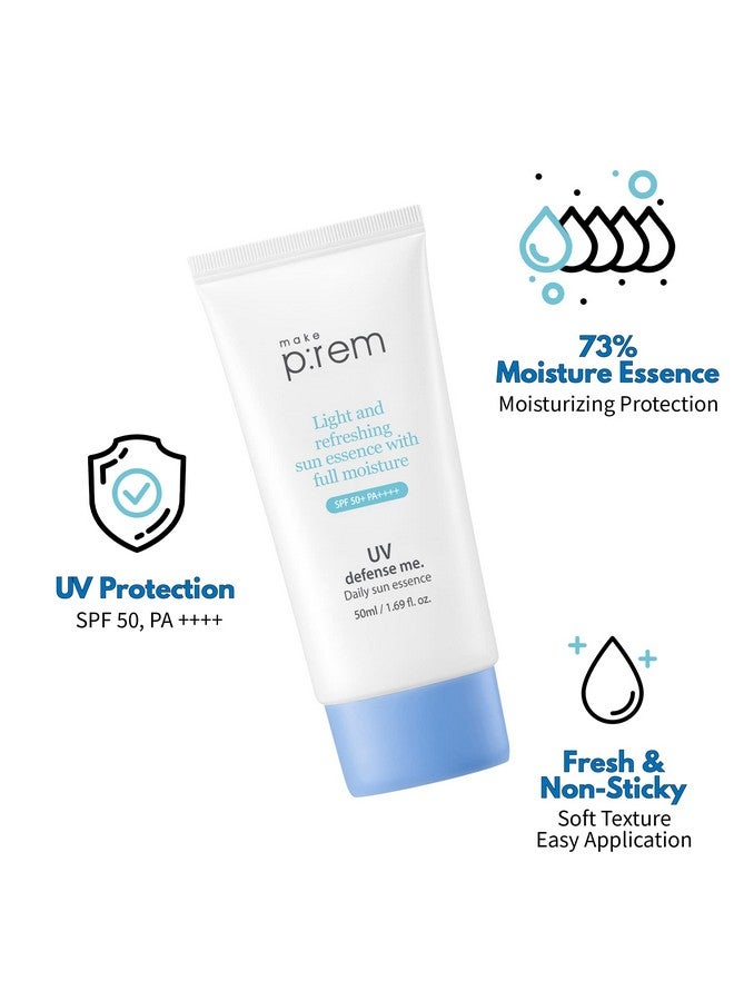 MAKEP:REM Makeprem Uva Uvb Defense Me Daily Sun Essence Vegan Makeup Sunscreen Gel Spf 50+ Pa++++ 1.69 Fl Oz Reef-Safe Moisture Sunblock Strong Uv Blue Ray Broad Protection Dry Oily Sensitive Acne-Prone Skin - Image 2