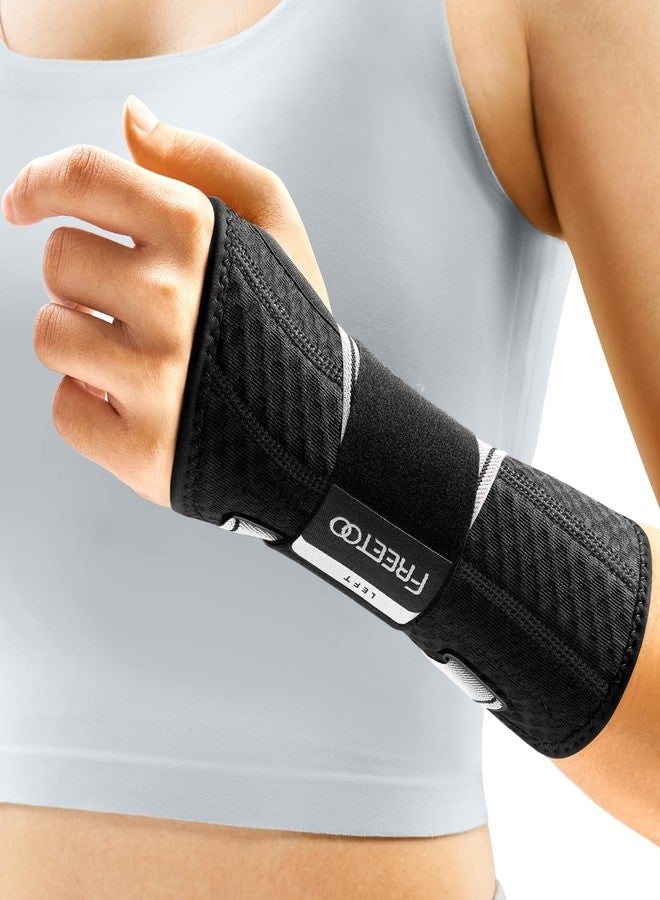 FREETOO Tendonitis Wrist Brace Night Support Fit Left Hand for Work, Pain Relief Wrist Splint for Arthritis, Sprain for Sleeping, Wrist Support Carpal Tunnel Fit Women and Men (Left, L/XL, Black/Grey) - Image 1