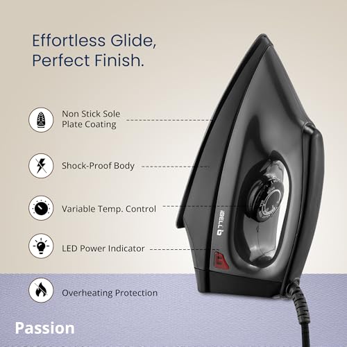 IBELL PASSION 1000W Iron Box with 3 Years Warranty, Non-Stick Soleplate Dry Iron, Shock-Proof Body, Variable Temperature Control, Overheating Protection (Black) - Image 4