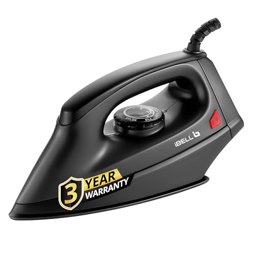 IBELL PASSION 1000W Iron Box with 3 Years Warranty, Non-Stick Soleplate Dry Iron, Shock-Proof Body, Variable Temperature Control, Overheating Protection (Black) - Image 1