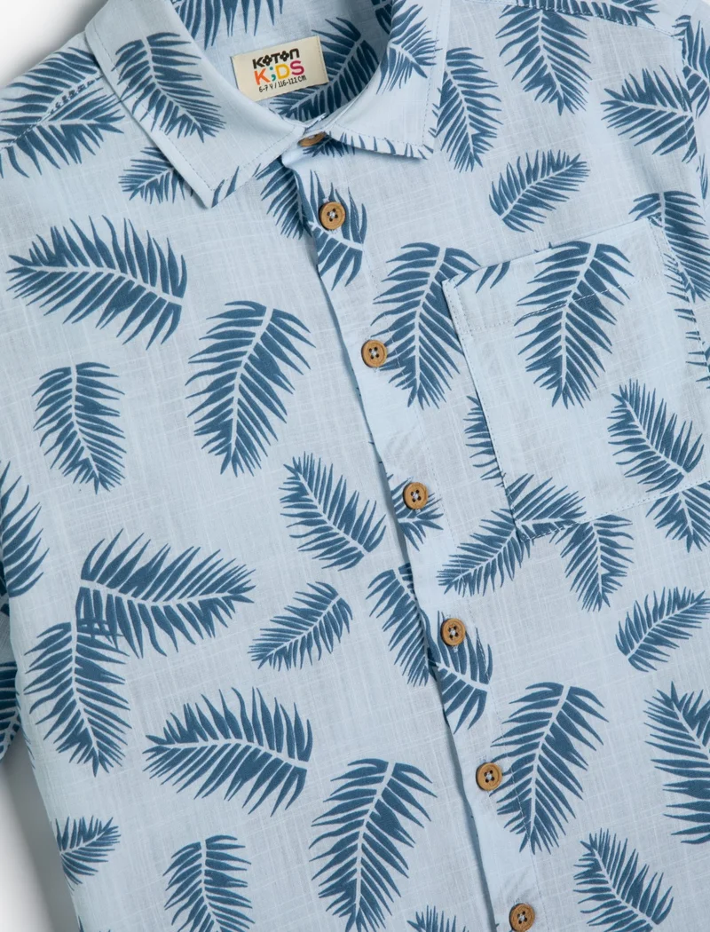 كوتون Cotton Shirt Floral Patterned Short Sleeve Single Pocket Detail Cotton