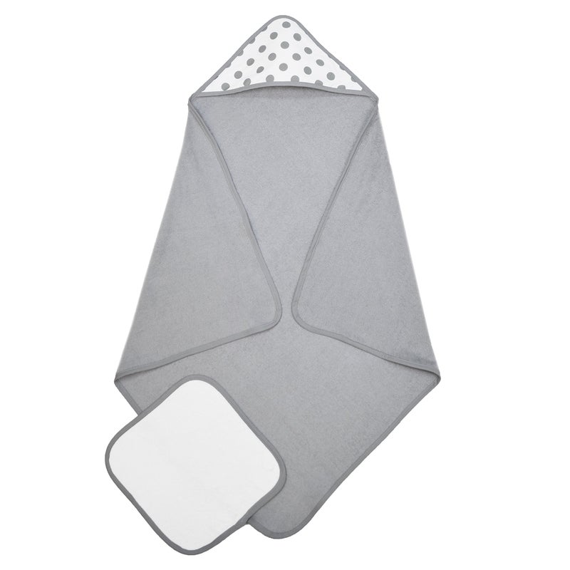 American Baby Company Cotton Terry Hooded Towel Set, Gray Dot, for Boys and Girls - Image 2