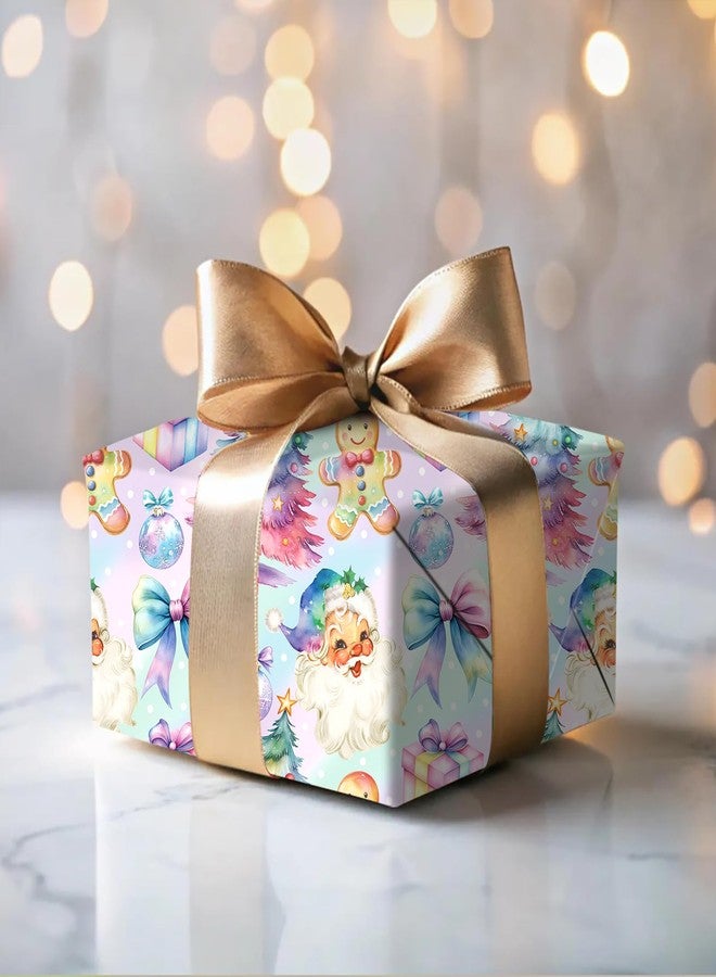 Fabllewavi 10 Sheets Retro Santa Wrapping Paper - Not Roll - 19.7 x 27.6 Inch Rainbow Coquette Santa Christmas Gingerbread Pattern Gift Wrap Paper for Christmas Birthday Party Wrapping Supplies - Image 4