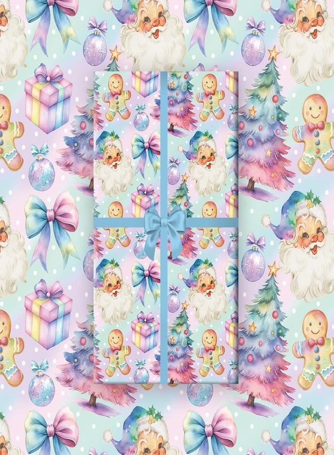Fabllewavi 10 Sheets Retro Santa Wrapping Paper - Not Roll - 19.7 x 27.6 Inch Rainbow Coquette Santa Christmas Gingerbread Pattern Gift Wrap Paper for Christmas Birthday Party Wrapping Supplies - Image 1