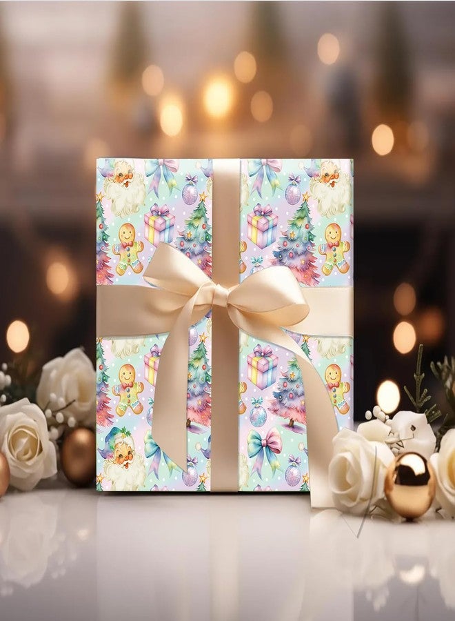 Fabllewavi 10 Sheets Retro Santa Wrapping Paper - Not Roll - 19.7 x 27.6 Inch Rainbow Coquette Santa Christmas Gingerbread Pattern Gift Wrap Paper for Christmas Birthday Party Wrapping Supplies - Image 5