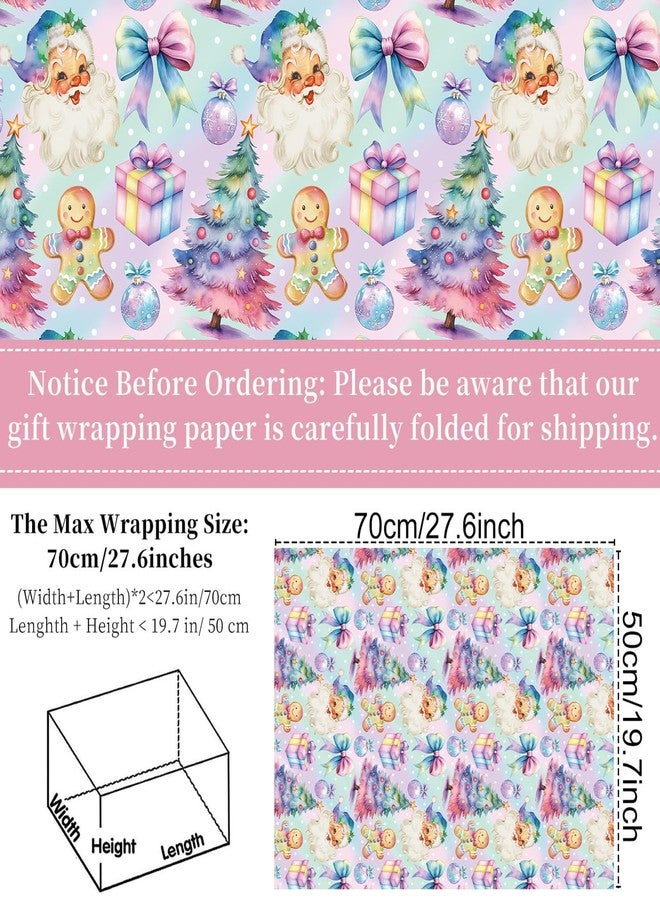 Fabllewavi 10 Sheets Retro Santa Wrapping Paper - Not Roll - 19.7 x 27.6 Inch Rainbow Coquette Santa Christmas Gingerbread Pattern Gift Wrap Paper for Christmas Birthday Party Wrapping Supplies - Image 2