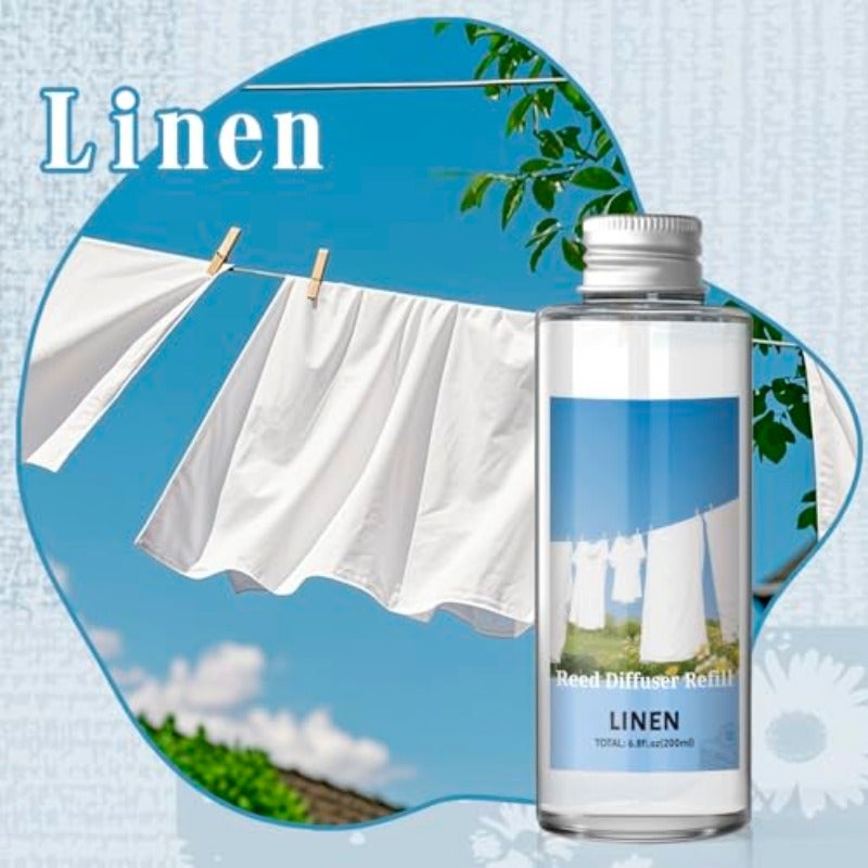 Reed Diffuser Refill Oil 200ml Fresh Linen Scent with 6 Sticks LongLasting Home Fragrance for Bedroom Living Room Offices - Image 2