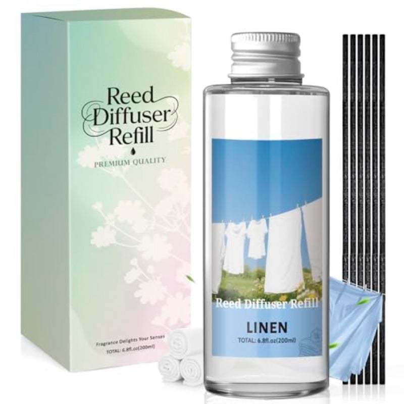 Reed Diffuser Refill Oil 200ml Fresh Linen Scent with 6 Sticks LongLasting Home Fragrance for Bedroom Living Room Offices - Image 1