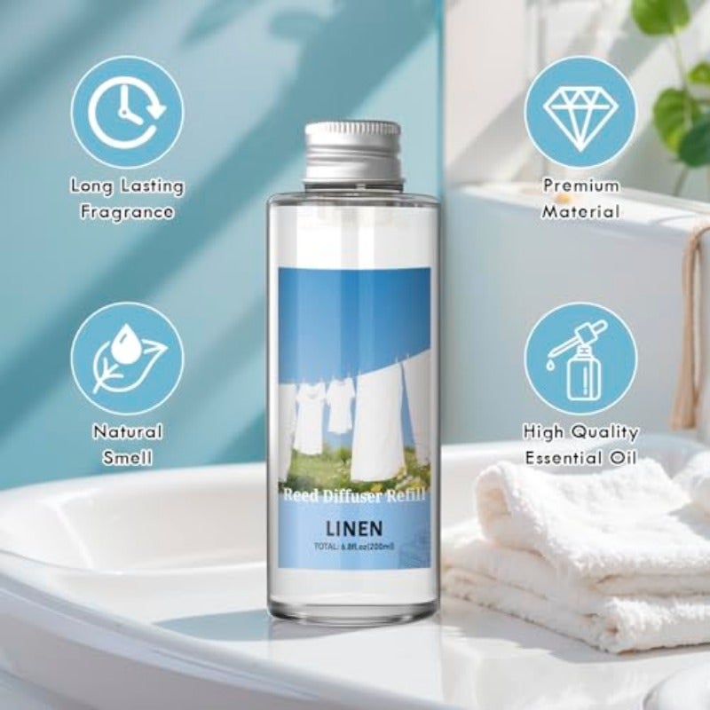 Reed Diffuser Refill Oil 200ml Fresh Linen Scent with 6 Sticks LongLasting Home Fragrance for Bedroom Living Room Offices - Image 3