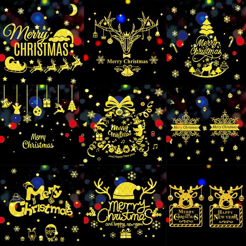 Winter Christmas Day Gold Glittering Wall Sticker Window Glass Door Removable Sticker Home DIY Decoration - Image 3