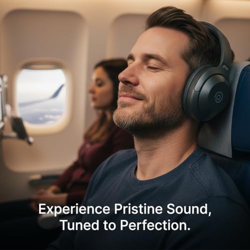 pTron Studio Classic w/ 75Hrs Playtime, Wireless Over Ear Headphones w/HD Mic, Dual Device Pairing, TruTalk AI-ENC Calls, Low-Latency Game & Music, Deep Bass, BT5.4 & Type-C Charging (Black) - Image 3