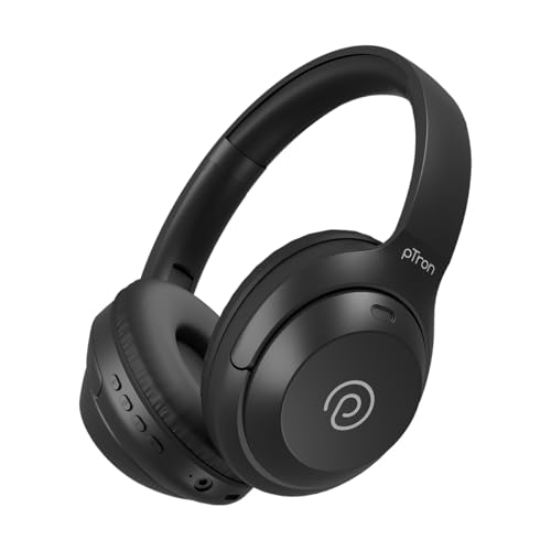 pTron Studio Classic w/ 75Hrs Playtime, Wireless Over Ear Headphones w/HD Mic, Dual Device Pairing, TruTalk AI-ENC Calls, Low-Latency Game & Music, Deep Bass, BT5.4 & Type-C Charging (Black) - Image 1