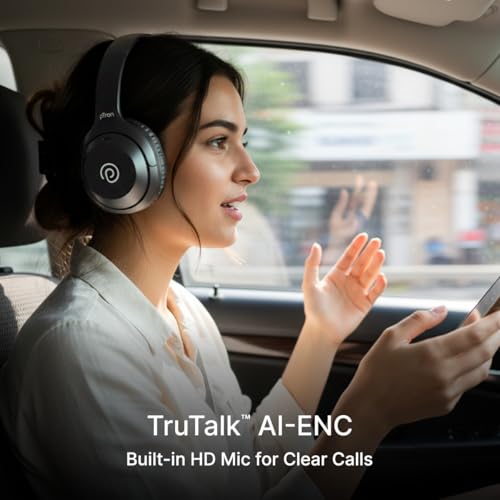 pTron Studio Classic w/ 75Hrs Playtime, Wireless Over Ear Headphones w/HD Mic, Dual Device Pairing, TruTalk AI-ENC Calls, Low-Latency Game & Music, Deep Bass, BT5.4 & Type-C Charging (Black) - Image 5