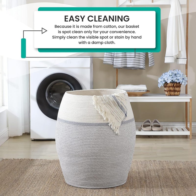 BLURISM Decor Large Woven Baskets for Storage Cotton Rope Basket for Storage Tall Blanket Basket for Living Room Nursery Laundry Basket Big Basket for Toys Basket with Handle Large GreyWhite